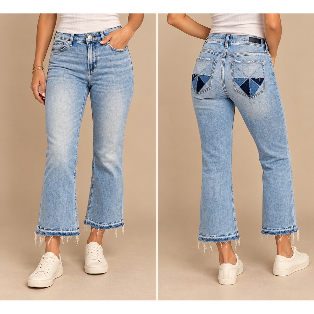 Abercrombie & Fitch Womens Jeans 30 Light Wash High Rise Cropped Flare Patchwork